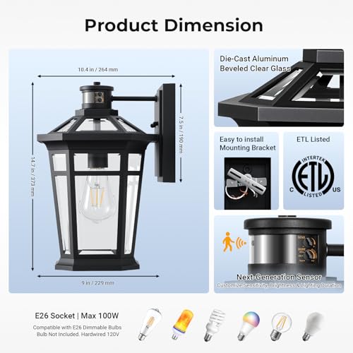 Large Black Motion Sensor Outdoor Lights (Black / Large 1-Pack)