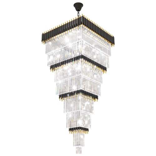 W32in x H94.5in Large Black Gold Crystal Chandelier (D32"XH94.5" Black)