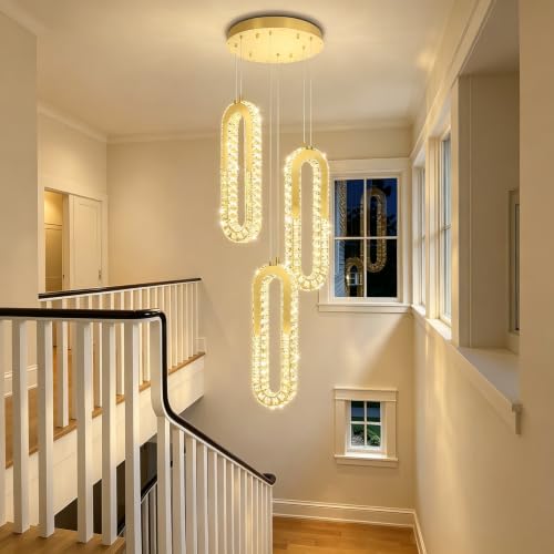 Modern Pendant Light for Kitchen Island Crystal Ring Chandelier Gold LED Pendant Lighting Fixture for Dining Room Kitchen Living Room Foyer Hallway Bedroom (Gold / 3 Rings (New))