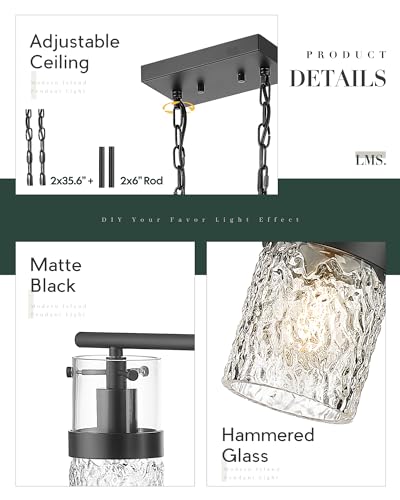 4 Light Island Lights (Black -Hammered Glass / 3.5" Hammered Glass, 4-Light)