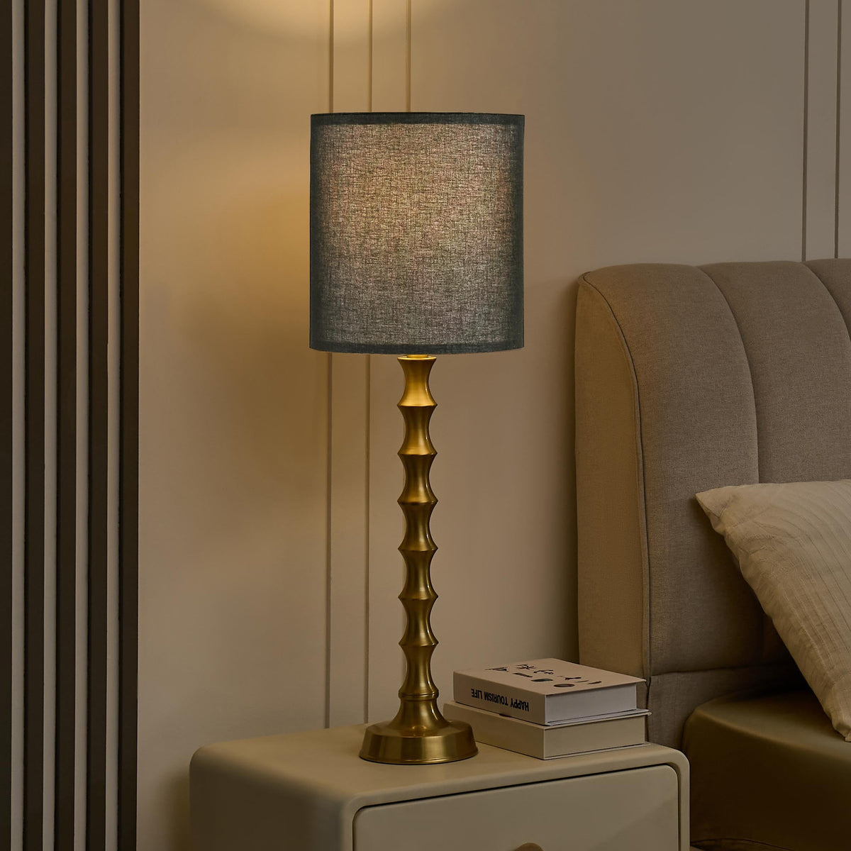 30.5" Modern Black Gold Buffet Lamps Set of 2 (Bright Gold BKL)
