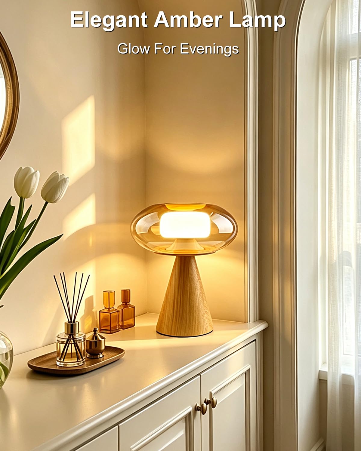 Mushroom Table Lamp Dimmable RGB Ambient Lighting Bedside Lamp (24-Walnut-Mushroom)