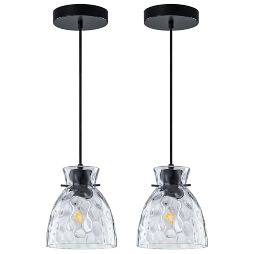 Hammered Glass Pendant Lighting for Kitchen Island Pendant Light Fixtures Over Kitchen Sink Pendant Lights for Bathroom Bedroom Dining Room