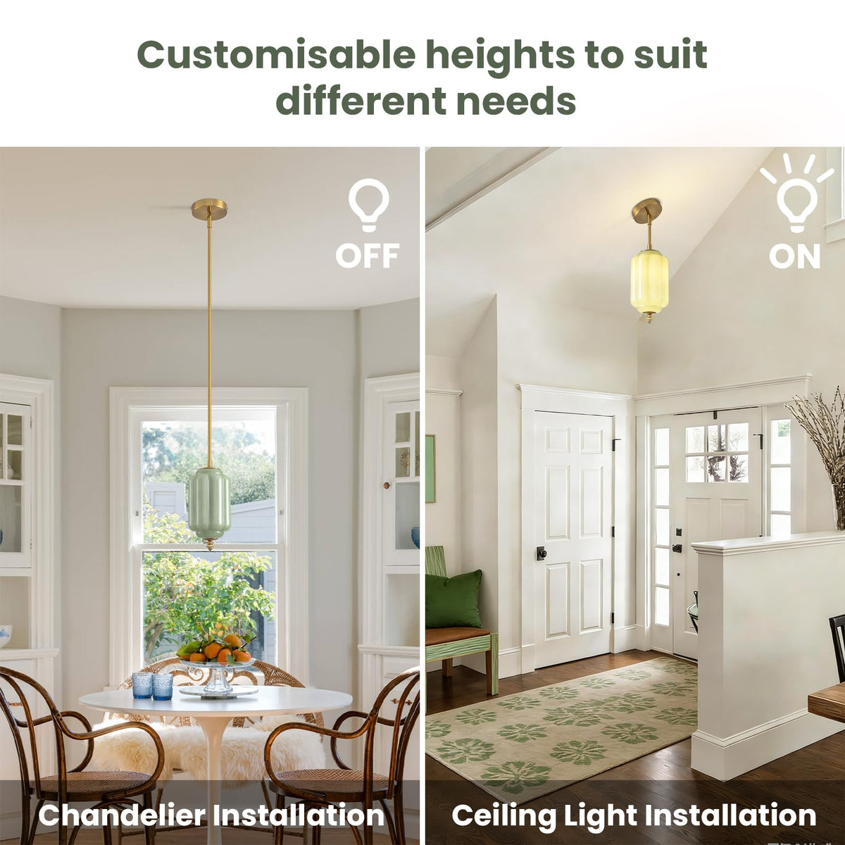 Vintage Green Glass Pendant Lights 1 Pack 5.5 Inch Mid Century Brass Hanging Ceiling Light (Green-1 Pack / 5.5 Inch)