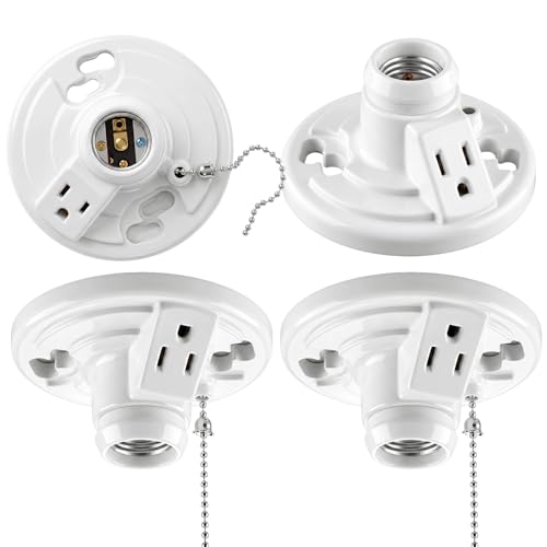 4 Pack Phenolic Resin Light Socket with Outlet and Pull Chain (Phenolic Resin)