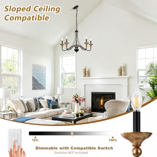 27.1" French Country Chandelier (27.1"/5-Light / Black & Antique Gold)