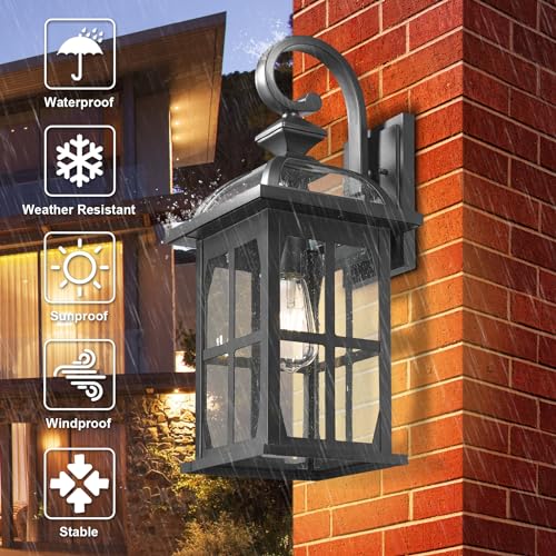 Large Outdoor Wall Lights (Black-Seeded Glass / Large)
