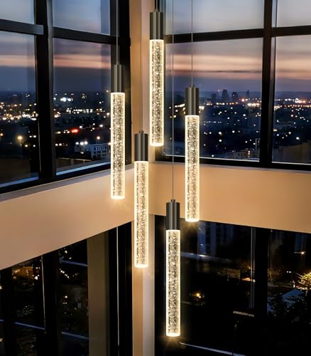 118" High Ceiling Chandelier Linear Crystal Pendants (12 lights / Black)