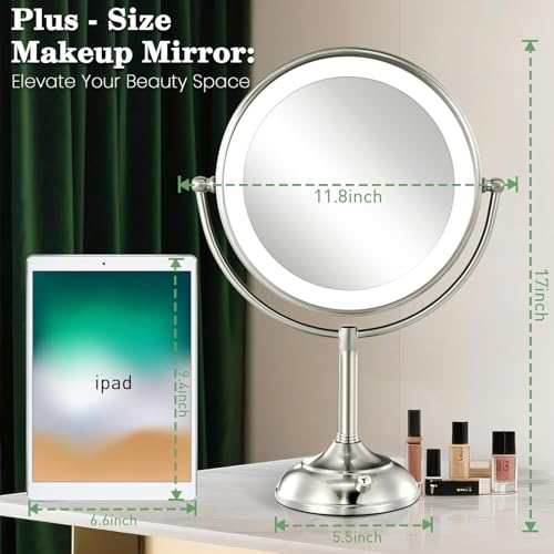 11.8" Extra Large 17" Tall Lighted Makeup Mirror