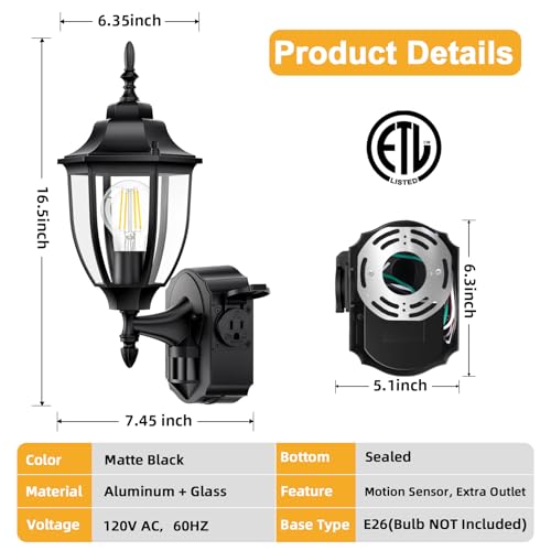 Porch Lights with Outlet (Black / 2 Pack)