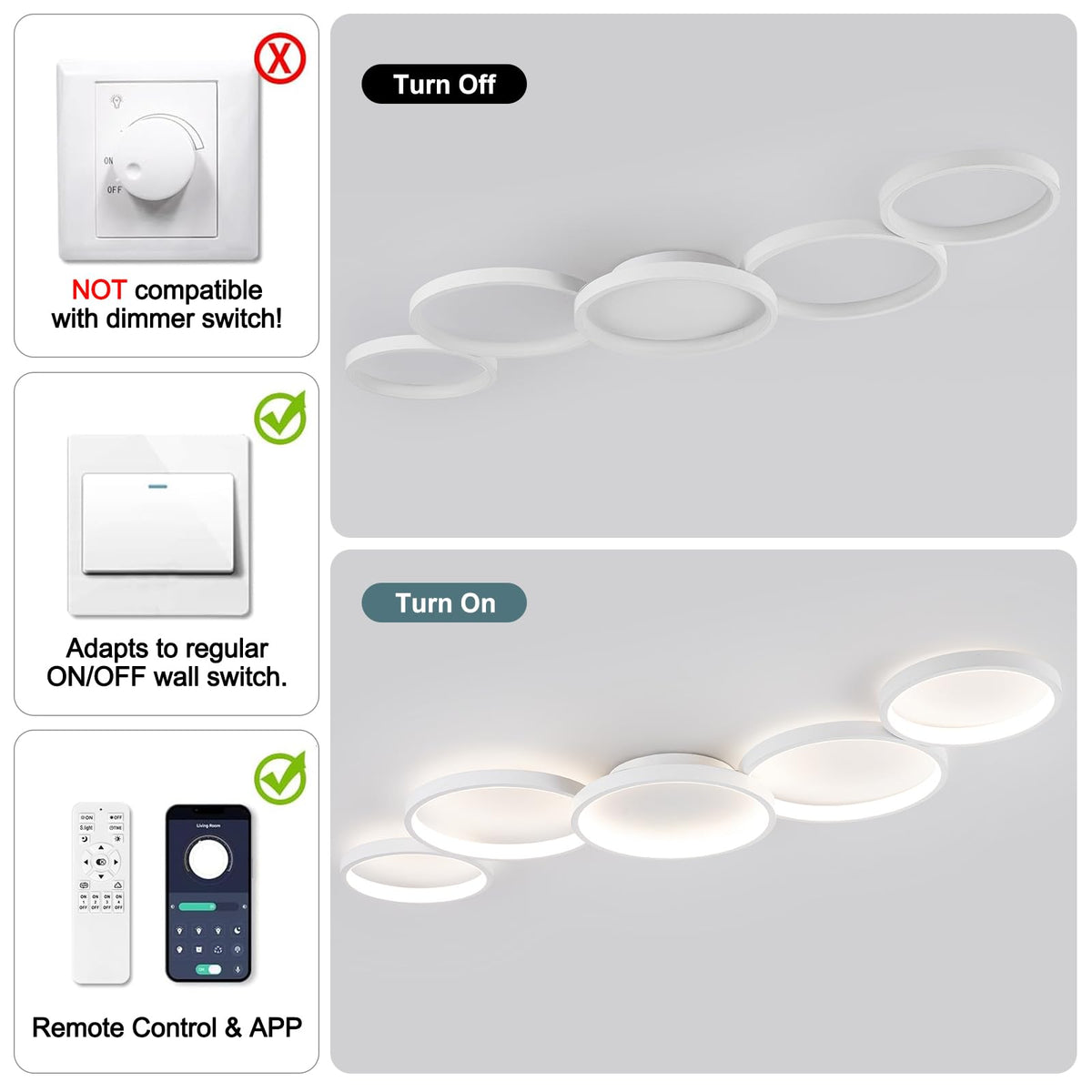 Modern LED Ceiling Light 60W White Hallway Light Fixtures 3000~6000K Aluminum Long Flush Mount LED Ceiling Lamp for Hallway (White,39.37Inch)