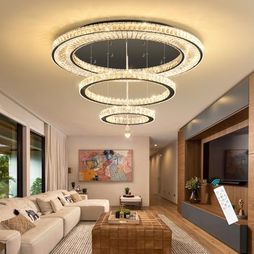 Modern Chandelier for Living Room Large Light Indoor LED Dimmable Lights High Ceiling Chandeliers for Dining Room Foyer Entryway Black 80W LEDs Fixtures 6400 Lumens (Black / W40")