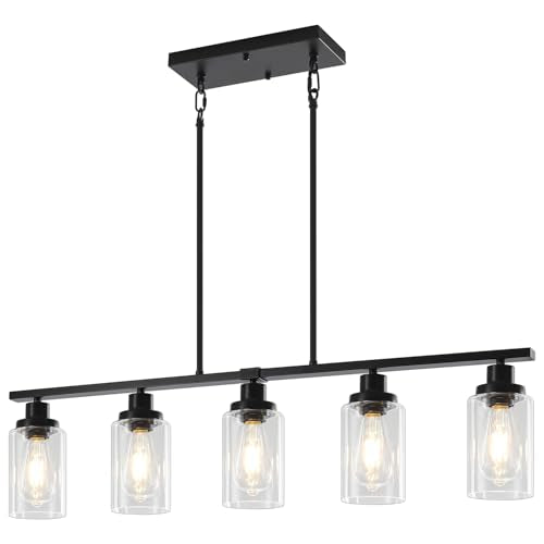 37'' Island Lights for Kitchen Black Linear Chandelier Dining Room Light (5-Light Clear Black)