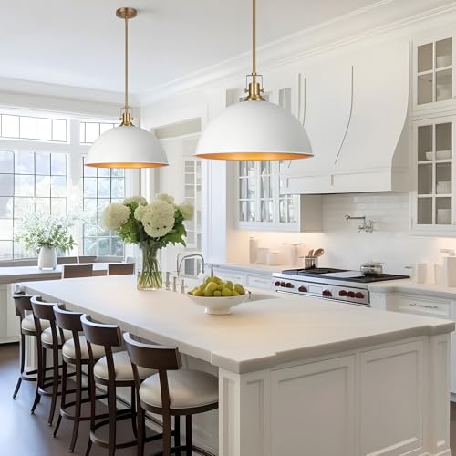 17.7 in Large Dome Pendant Light (White and Gold / 17.7 Inch)