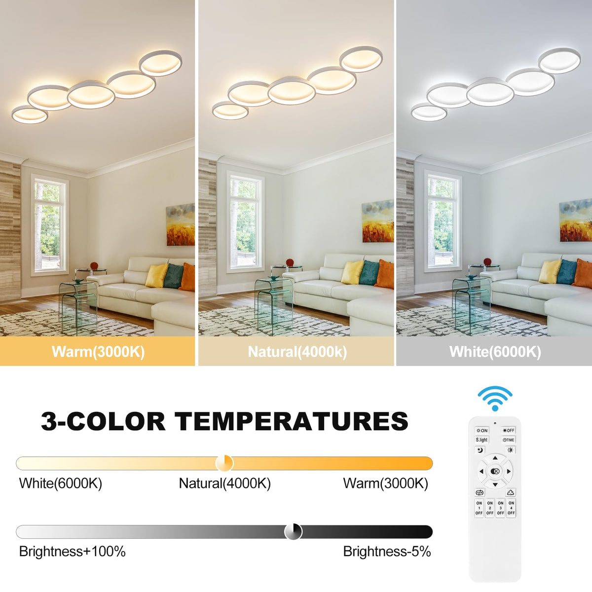 Modern LED Ceiling Light 60W White Hallway Light Fixtures 3000~6000K Aluminum Long Flush Mount LED Ceiling Lamp for Hallway (White,39.37Inch)