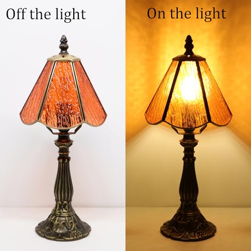 Small Tiffany Style Table Lamp Orange Bark Stained Glass Lamp 14 Inch (Orange Bark Pattern)