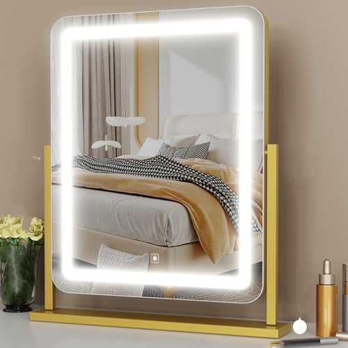 Lighted Makeup Mirror (Gold / 17.2"L x 13.6"W)