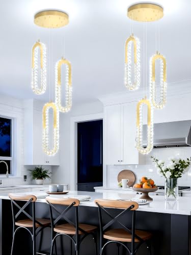 Modern Pendant Light for Kitchen Island Crystal Ring Chandelier Gold LED Pendant Lighting Fixture for Dining Room Kitchen Living Room Foyer Hallway Bedroom (Gold / 3 Rings (New))