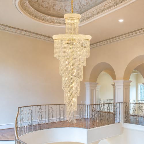 28 Light Large Long Spiral Crystal Chandelier for High Ceiling Foyer Entryway Living Room Staircase Gold Finish 78'' H X 28'' W X 28'' D (Gold / 78'' H X 28'' W X 28'' D)