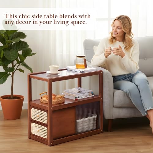 Rattan Nightstand (End Table Brown)