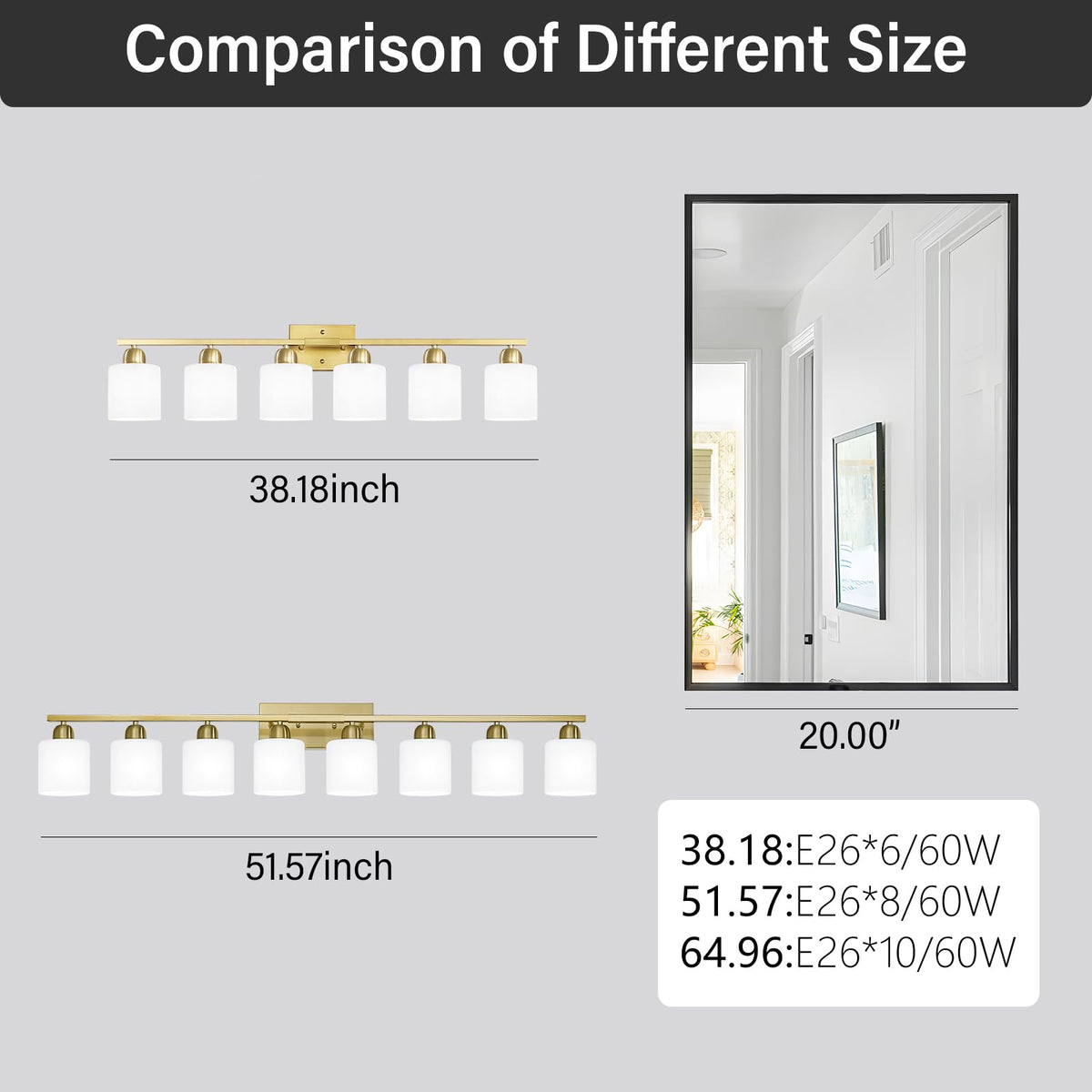 8 Light Bathroom Light Fixtures Gold for Big Mirror (Gold & Milky White Glass / 8-Light)