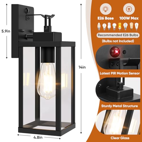 2 Pack 14” Upgraded Motion Sensor Outdoor Wall Lights (Black / 14in)