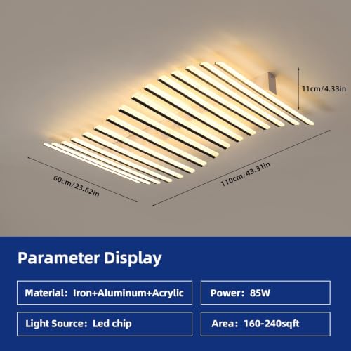 15 Lights Linear Modern Ceiling Light with Remote Control 43.3 inch Dimmable LED Chandelier Semi Flush Mount Light Fixture for Dining Room Kitchen Island Living Room (Black / 43.3x23.5inch)