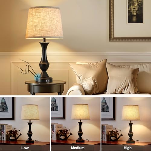 Upgraded Touch Table Lamps Set of 2 (Black, Beige / 22in)