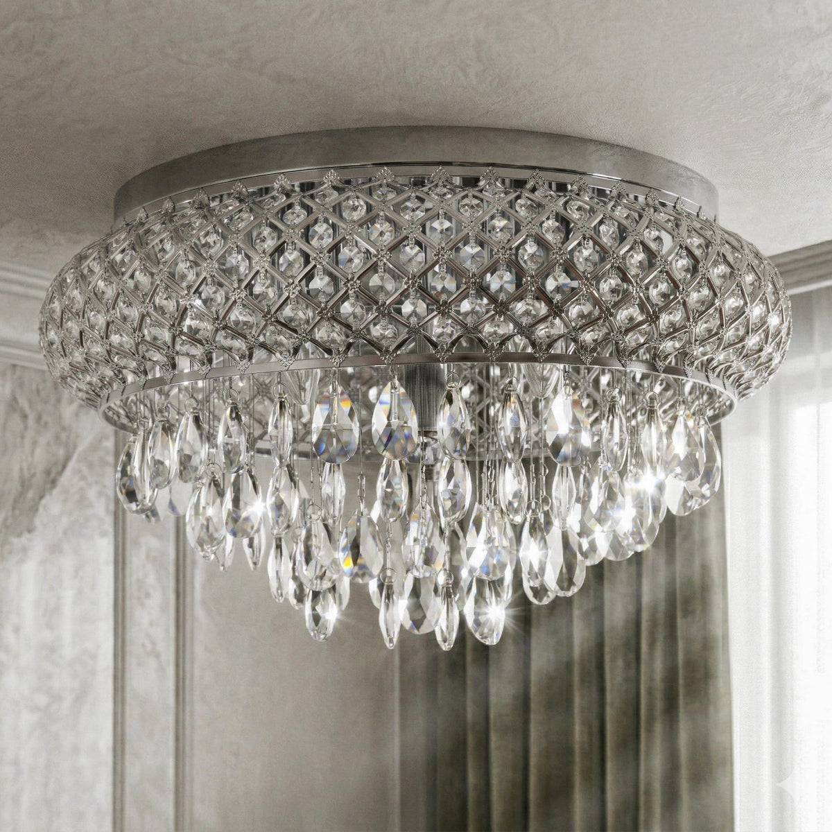 19.5'' Chrome Chandelier with Crystal Raindrop Prism (19.6"Wx11.3"H / Chrome)