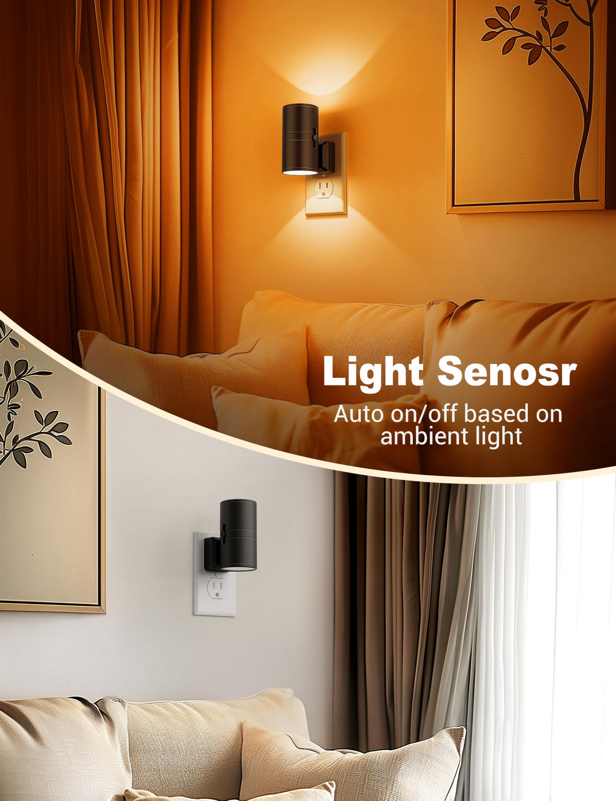 Amber Night Lights Plug into Wall (Black)