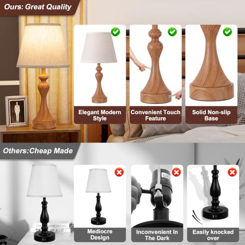 Touch Lamps for Nightstand (L.Oatmeal Shade & Wood-paint Base)