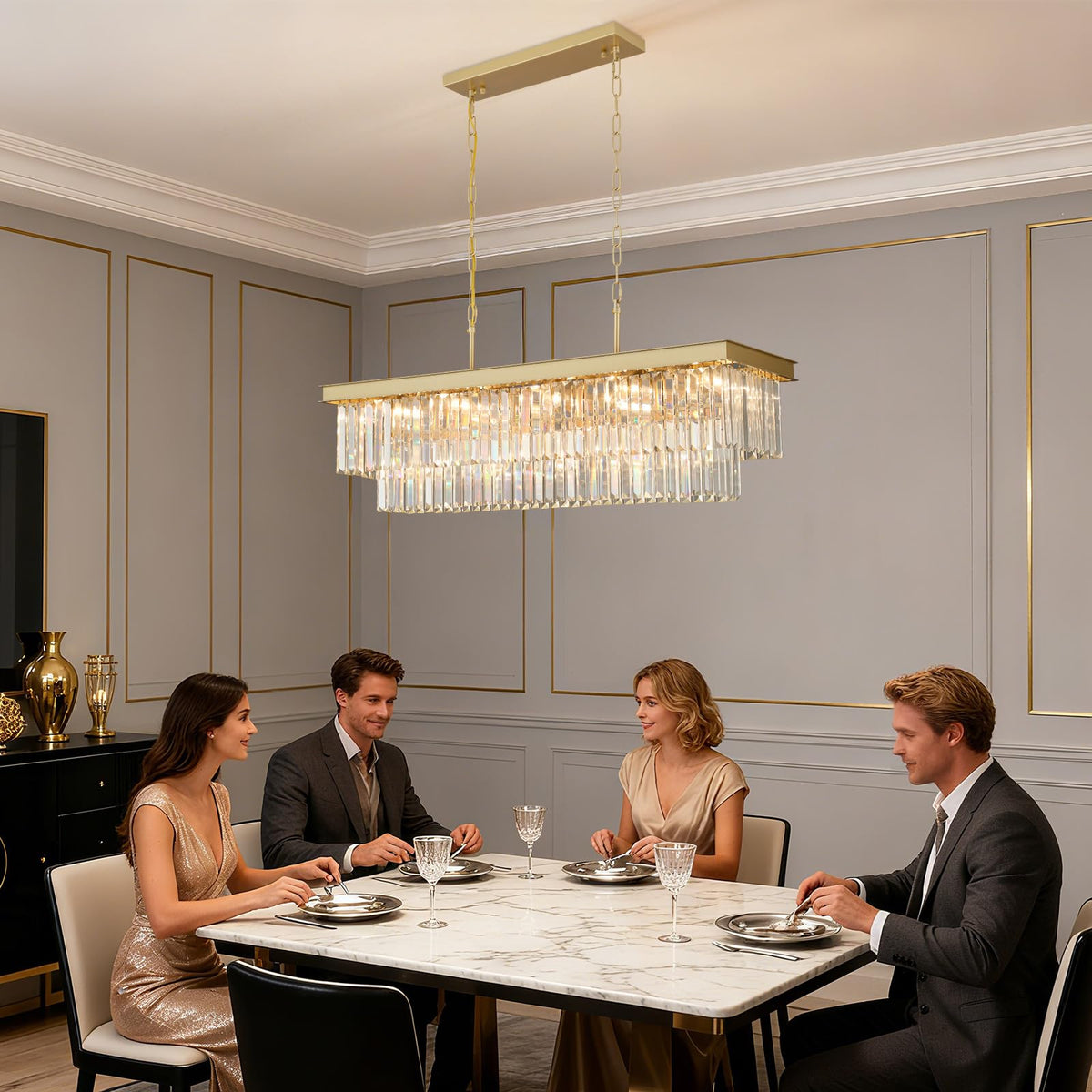 Gold Crystal Chandeliers for Dining Room (Gold / L40'' - 15 Lights)