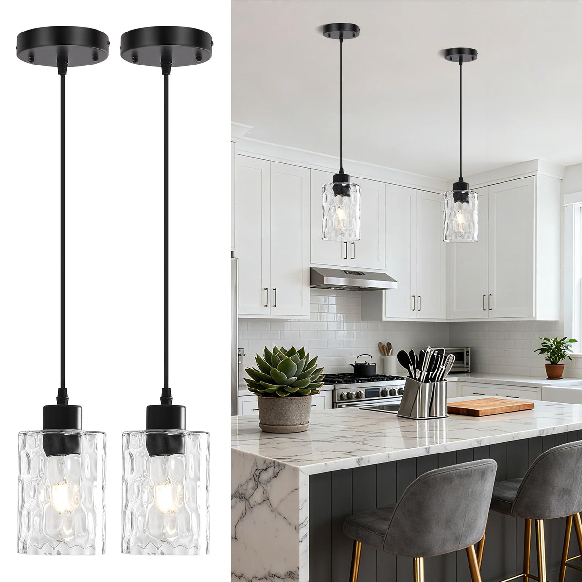 2 Pack Black Pendant Lights Kitchen Island (Black-2Pack)