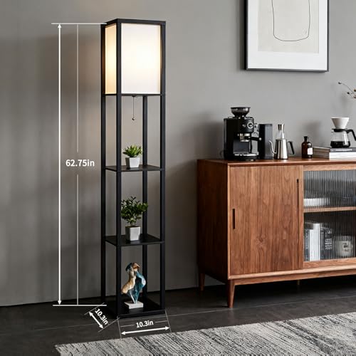 Floor Lamp with Shelves (Black)