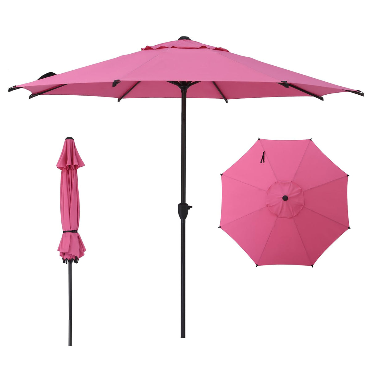 9FT Lyon Outdoor Patio Umbrella Outdoor Table Umbrella with Crank Market Umbrella 8 Sturdy Ribs UV Protection Waterproof and Push Button Tilt for Garden Deck Backyard Pool (9 FT(8 Ribs) / Pink)