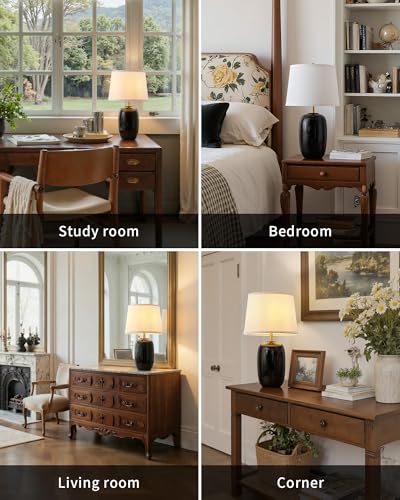 22 Inch Black Ceramic Table Lamps Set of 2 (H22" Black Ceramic + White Shade (2 Pack) / H22 × ∅12.2 inch)
