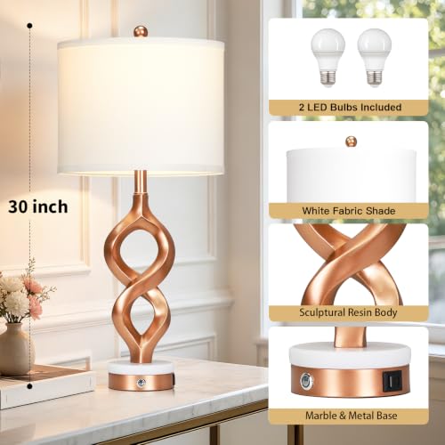 30" Tall Rose Gold Table Lamps Set of 2 for Living Room & Bedroom (Rose Gold (2 Pack))
