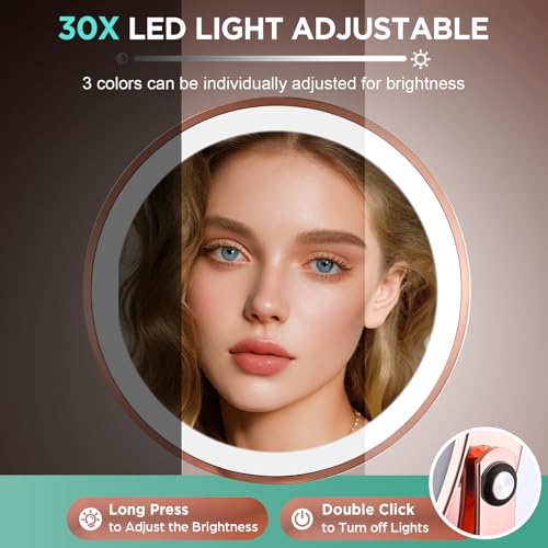 30X Makeup Mirror with Lights and Magnification (Rose Gold)