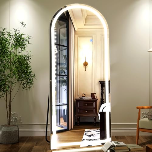 LED Arched Full Length Mirror with Lights Wall Mounted