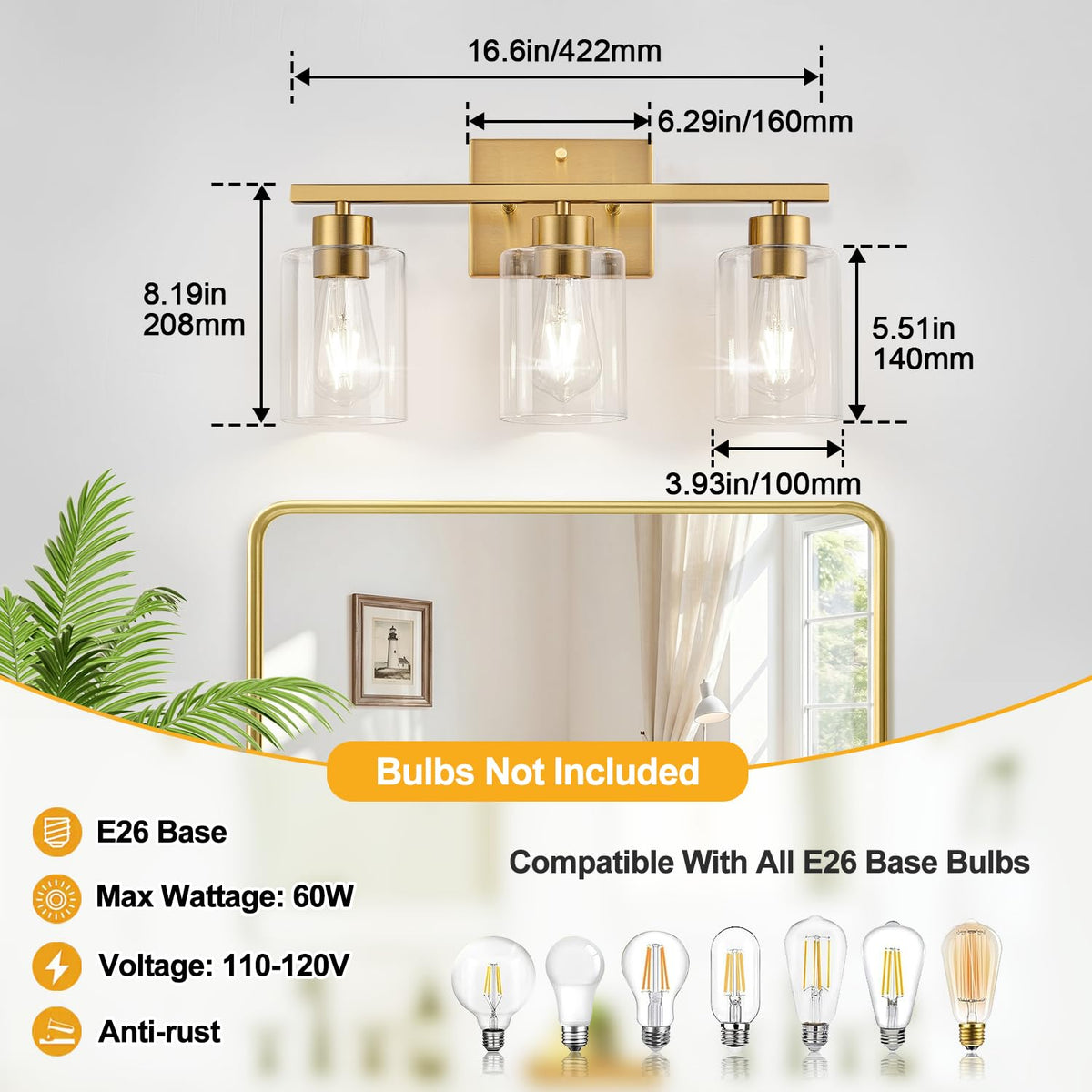 3 Light Brushed Gold Bathroom Vanity Light (Brushed Gold / 3-light)