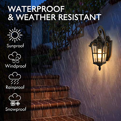 Dusk to Dawn Sensor Outdoor Lighting (Black & Gold Edges - Water Glass / 17.5 Inch - Dusk to Dawn)