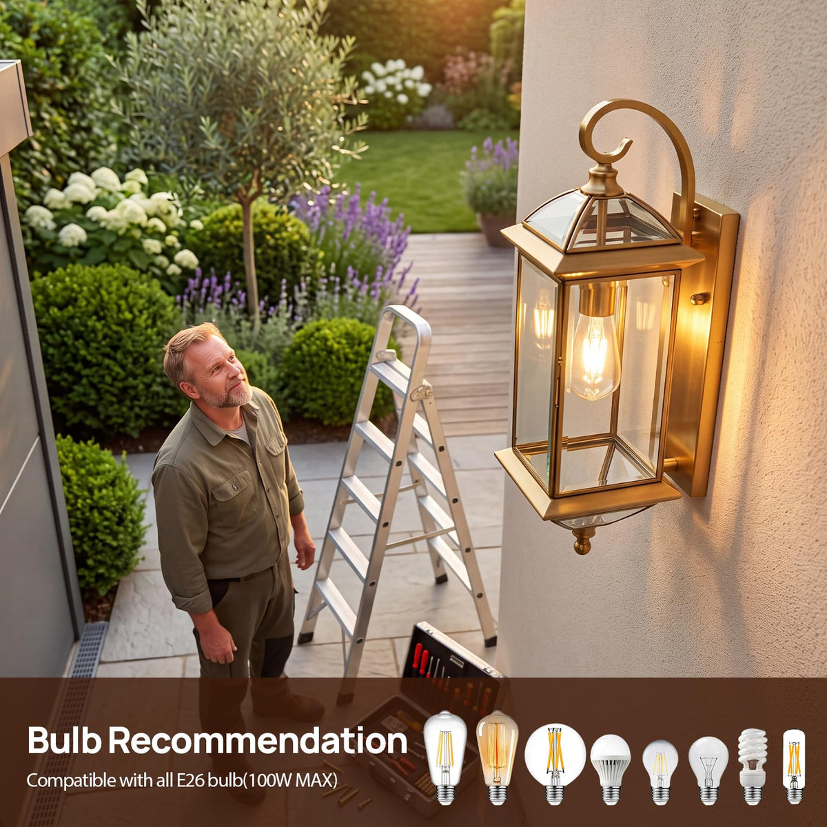 Brass Copper Exterior Wall Light 20"H Outdoor Light Fixtures (20"H Large)