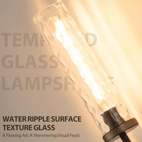 19.5" Knurled‑Craft Hardwired Black Gold Wall Sconce (Black-Water Ripples / 19.5″-2 Pack)