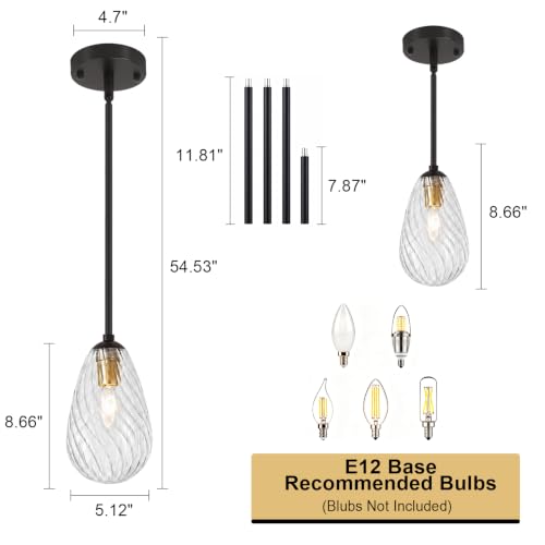 Black Gold Twisted Glass Pendant Lights Kitchen Island Modern (2-Pack Black Gold)