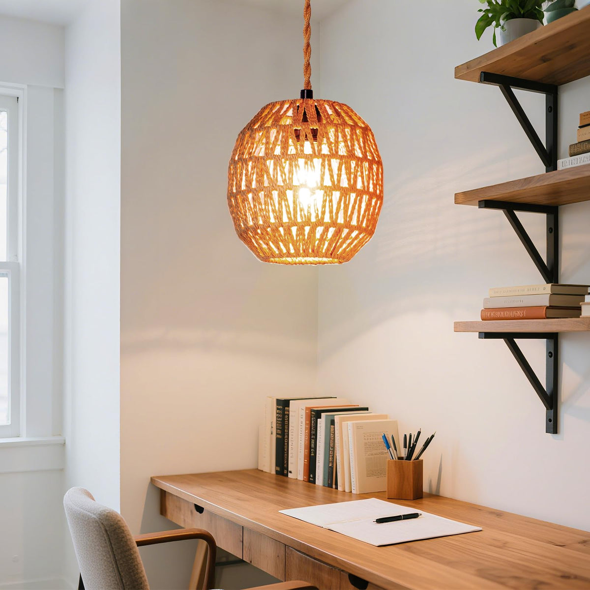 Small Lamp Shades For Table Lamps Hanging Light Boho Lamp Shades Wicker Lamp Shade for Floor Lamps (7.3 Inch-Egg Shade)