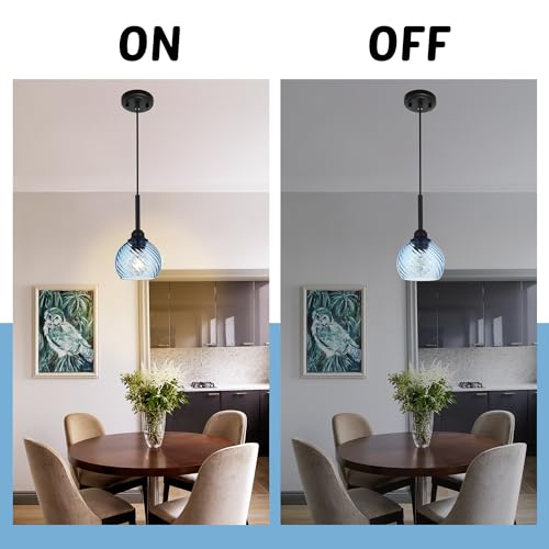 2 Pack Pendant Lights Kitchen Island with Blue Striped Swirl Globe Glass (Blue / 1-Light-2 Packs)