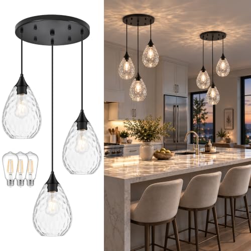 Black Glass Pendant Lights Kitchen Island 3 (Black, 3-Light / 6.3 Inch, 3-Light)