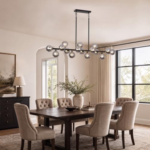 55" Mid Century Modern Glass Globe Sputnik Chandelier with Grey Bubble (Black + Grey / 55 Inch)
