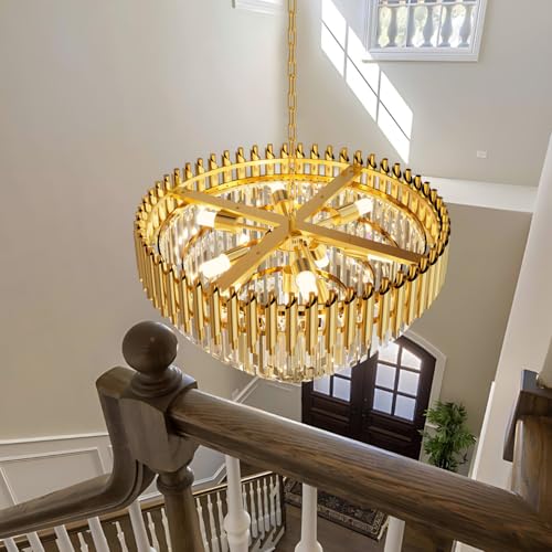 Modern Gold Crystal Chandelier (D24"XH17.6" Gold)