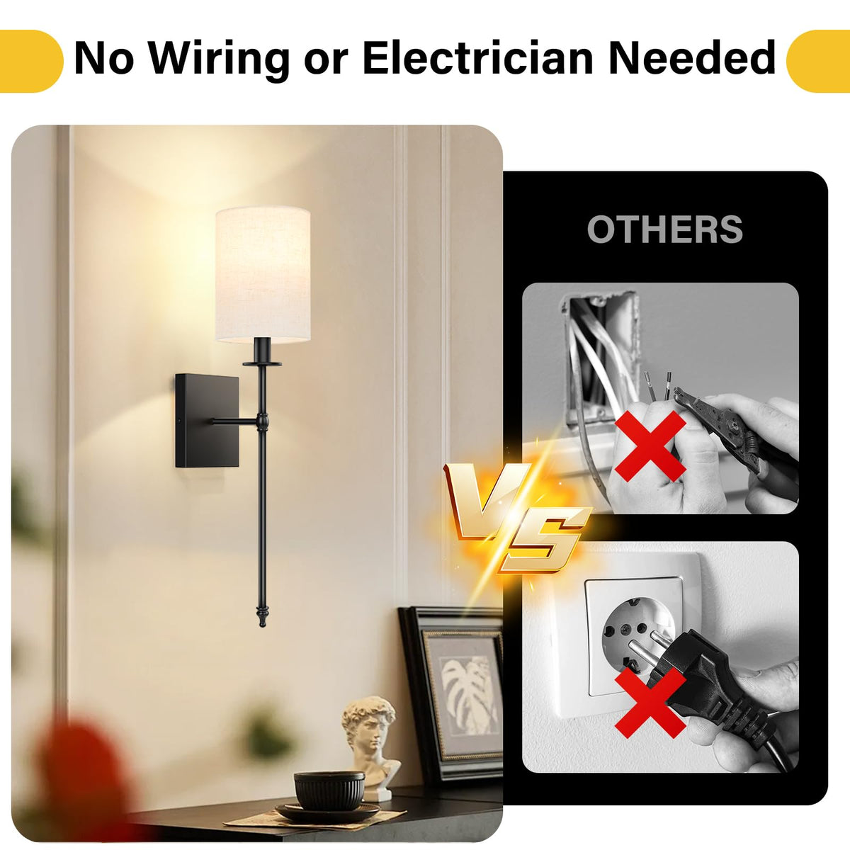 24 inch Battery Operated Wall Sconce Set of 2 (24.8 inch / Flax and Black)